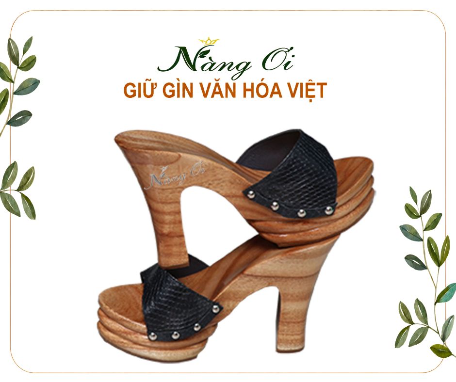 guốc gỗ cao gót nữ cao 12cm quai da thật